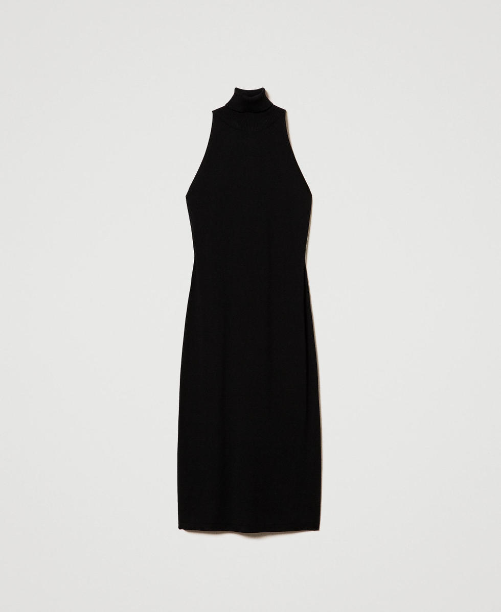 Knit halter neck midi dress Woman, Black | TWINSET Milano