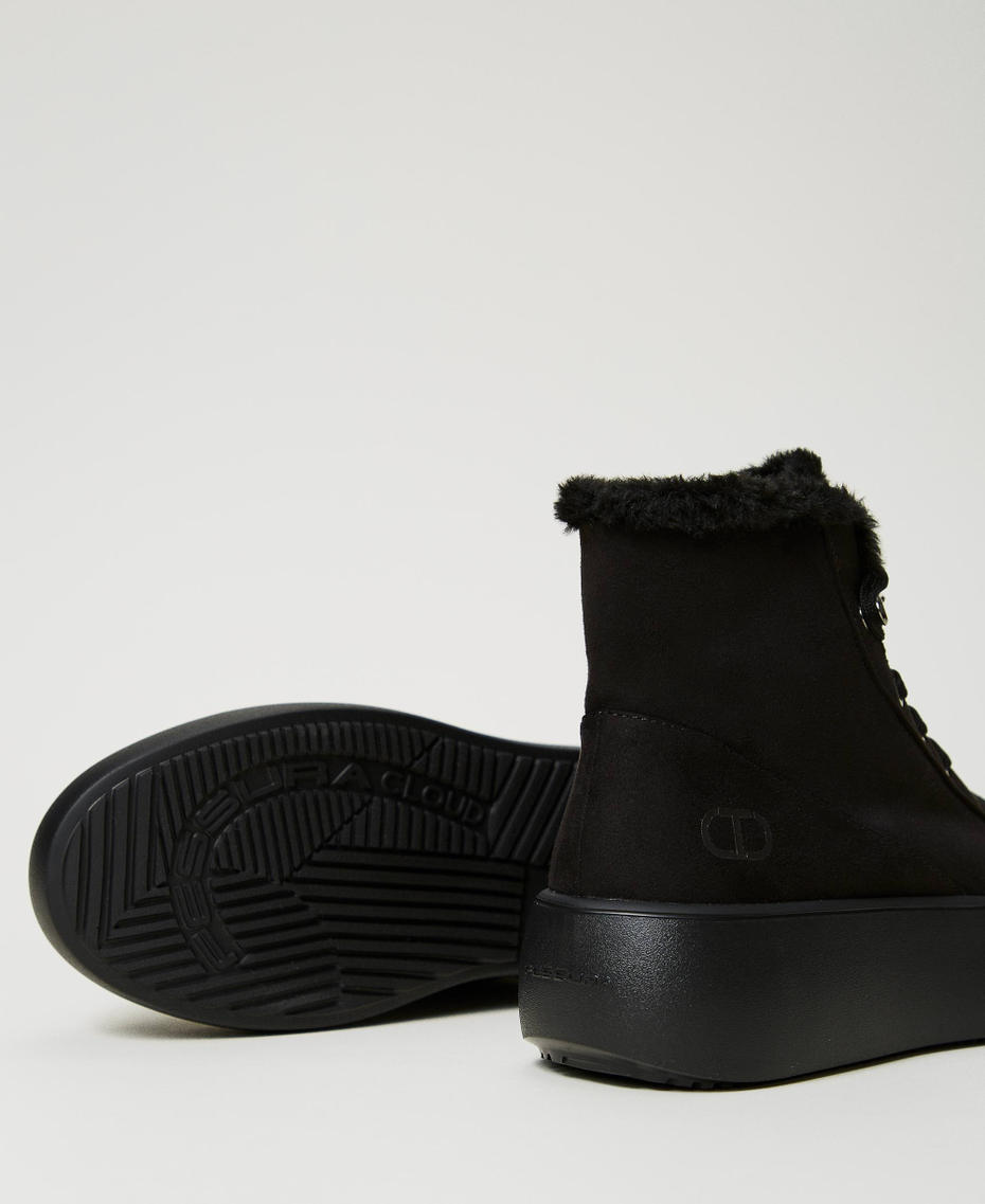 Baskets montantes avec fausse fourrure Noir Femme 242TGT012_00006_03
