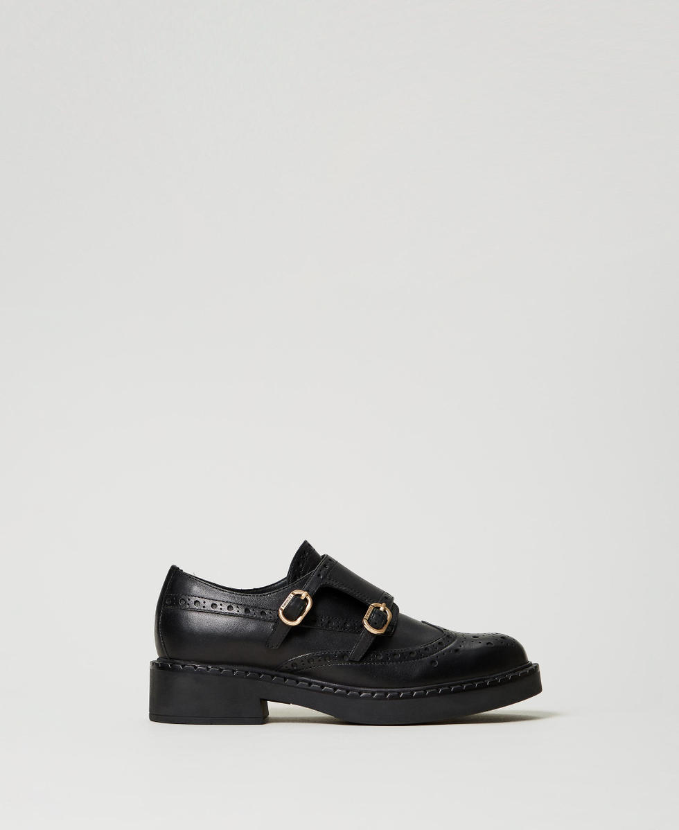 Leather shoes with straps Black Woman 242TGT092_00006_01