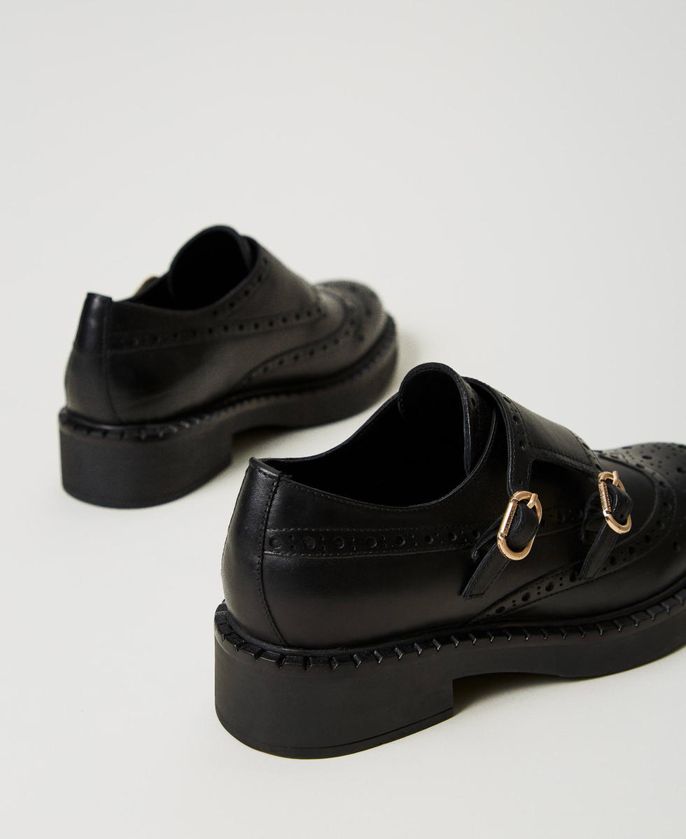Leather shoes with straps Black Woman 242TGT092_00006_03