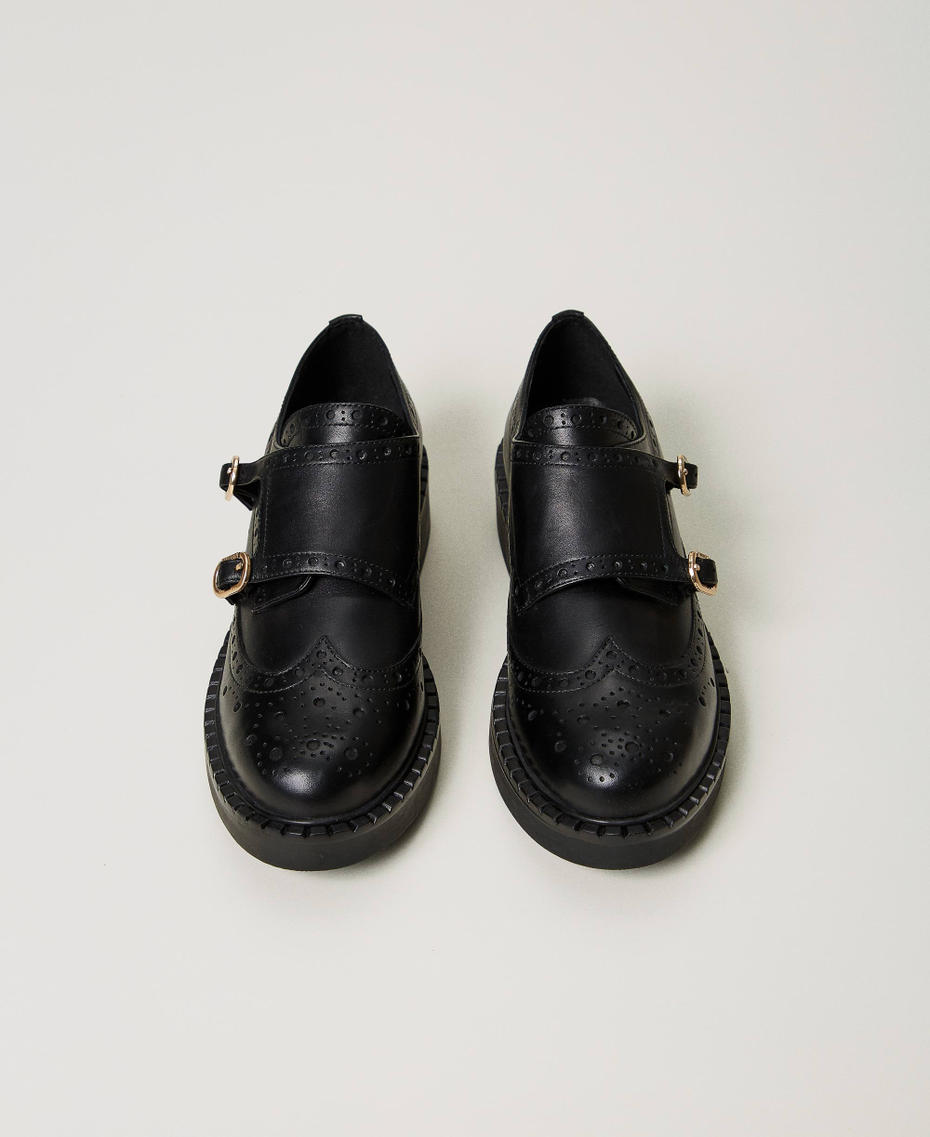 Leather shoes with straps Black Woman 242TGT092_00006_04