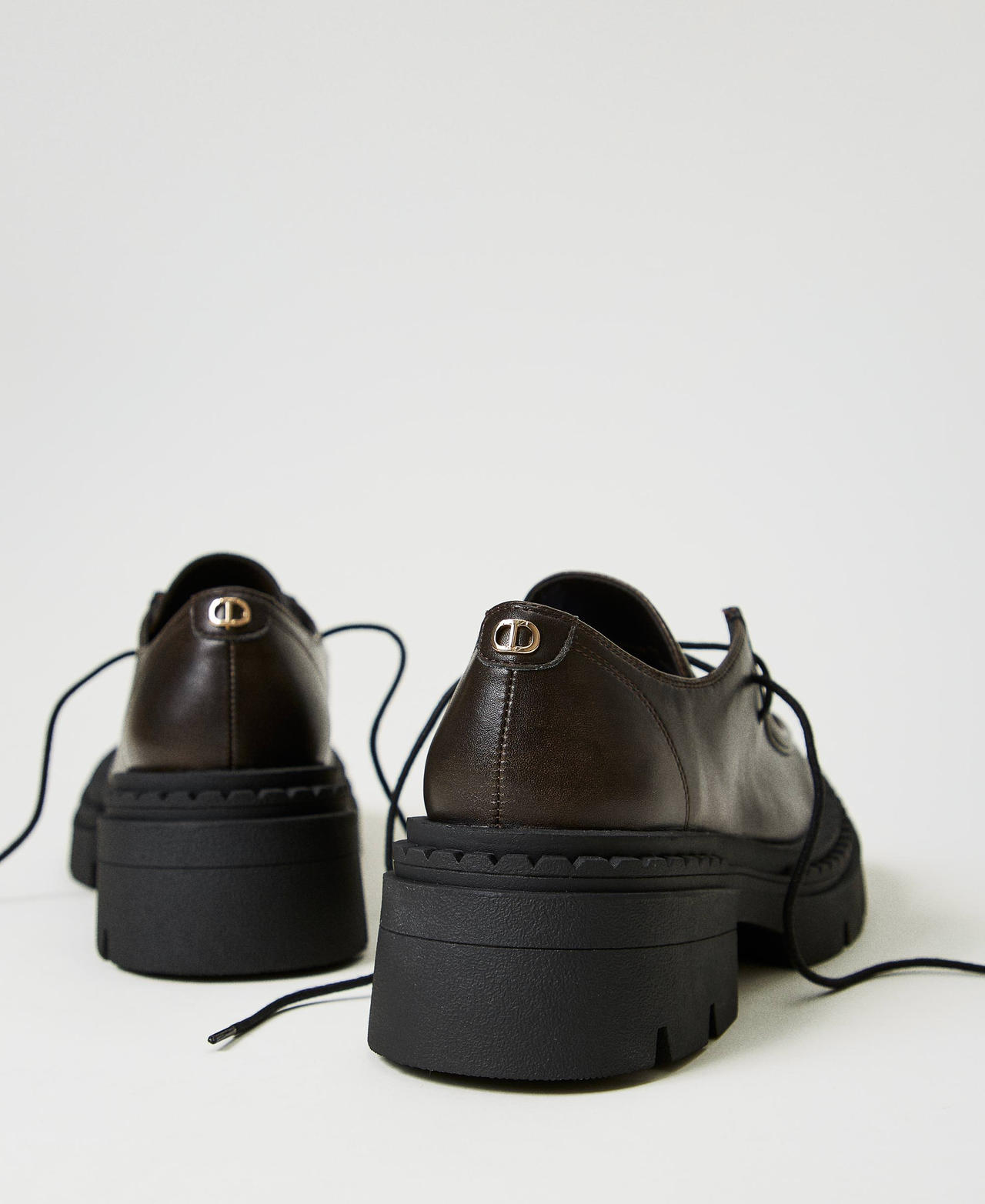 Lace-ups with Oval T Coffee Chocolate Woman 242TGT112_11946_03