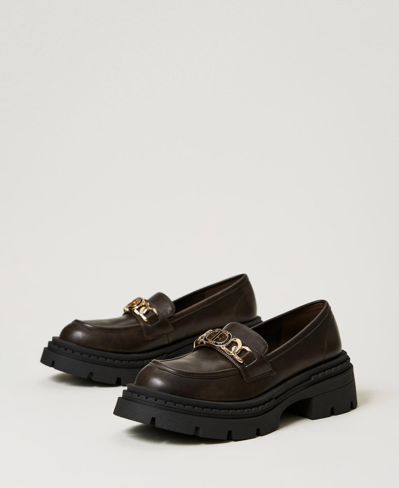 Loafers with Oval T clasp Coffee Chocolate Woman 242TGT114-02