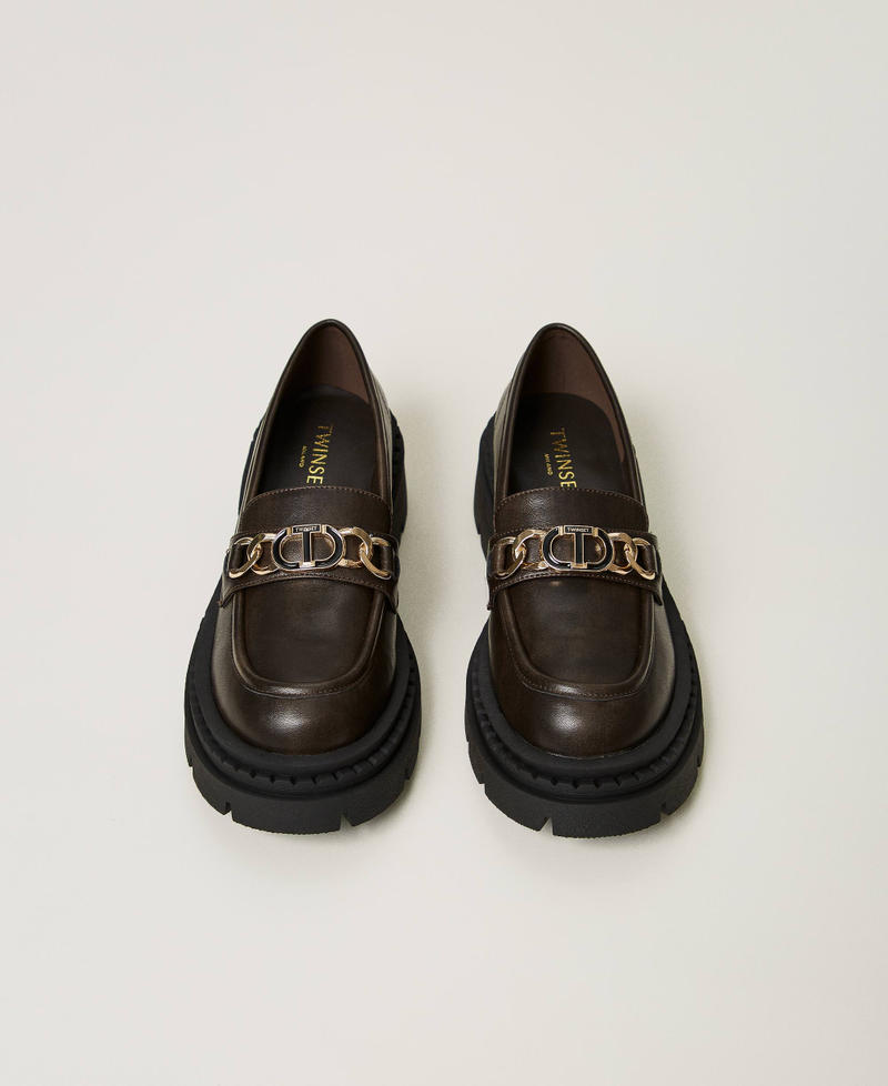 Loafers with Oval T clasp Coffee Chocolate Woman 242TGT114_11946_04