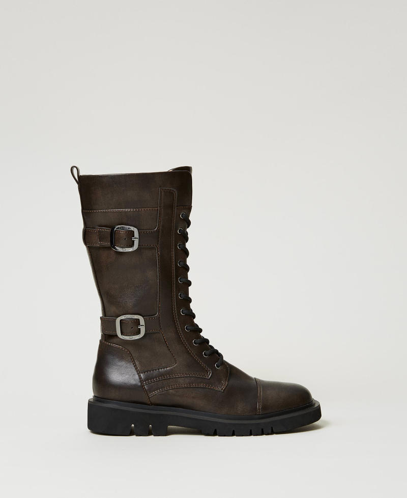 High combat boots with straps