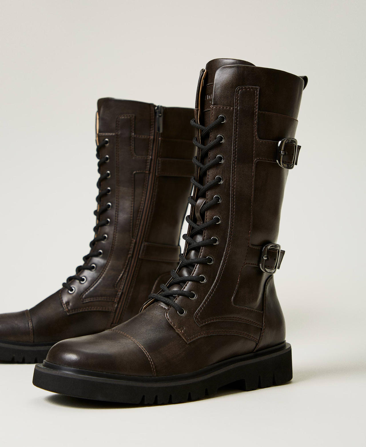 High combat boots with straps Coffee Chocolate Woman 242TGT122_11946_02