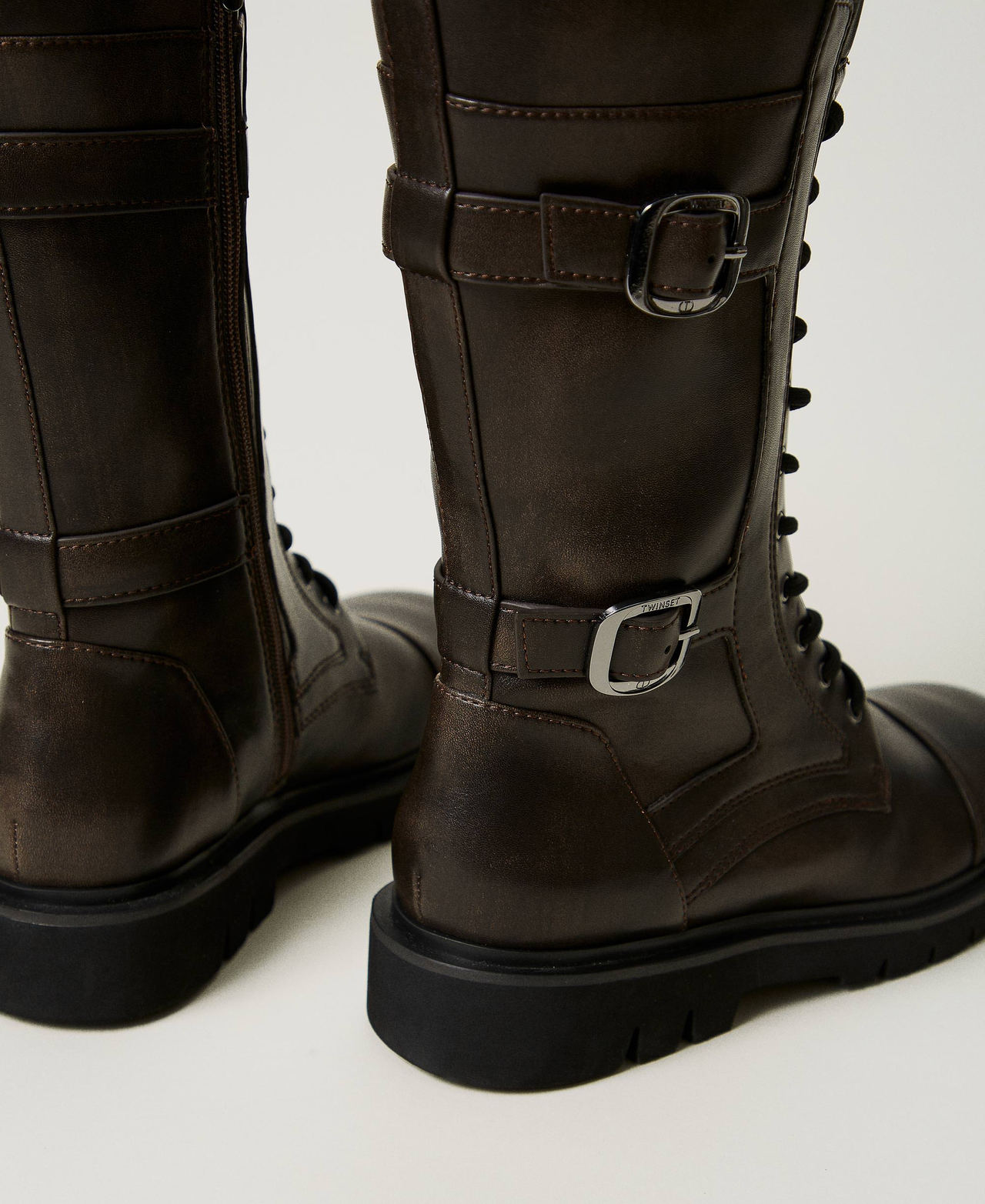 High combat boots with straps Coffee Chocolate Woman 242TGT122_11946_03