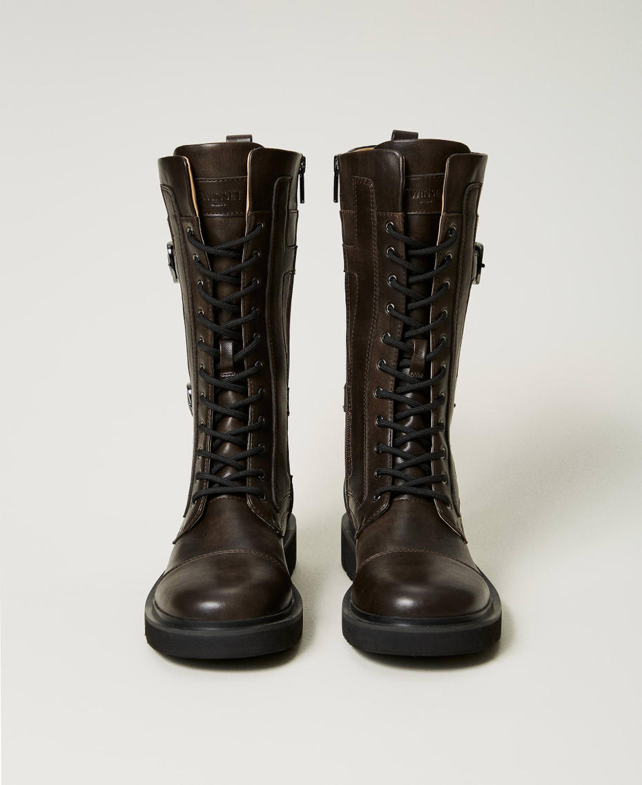 High combat boots with straps Coffee Chocolate Woman 242TGT122_11946_04