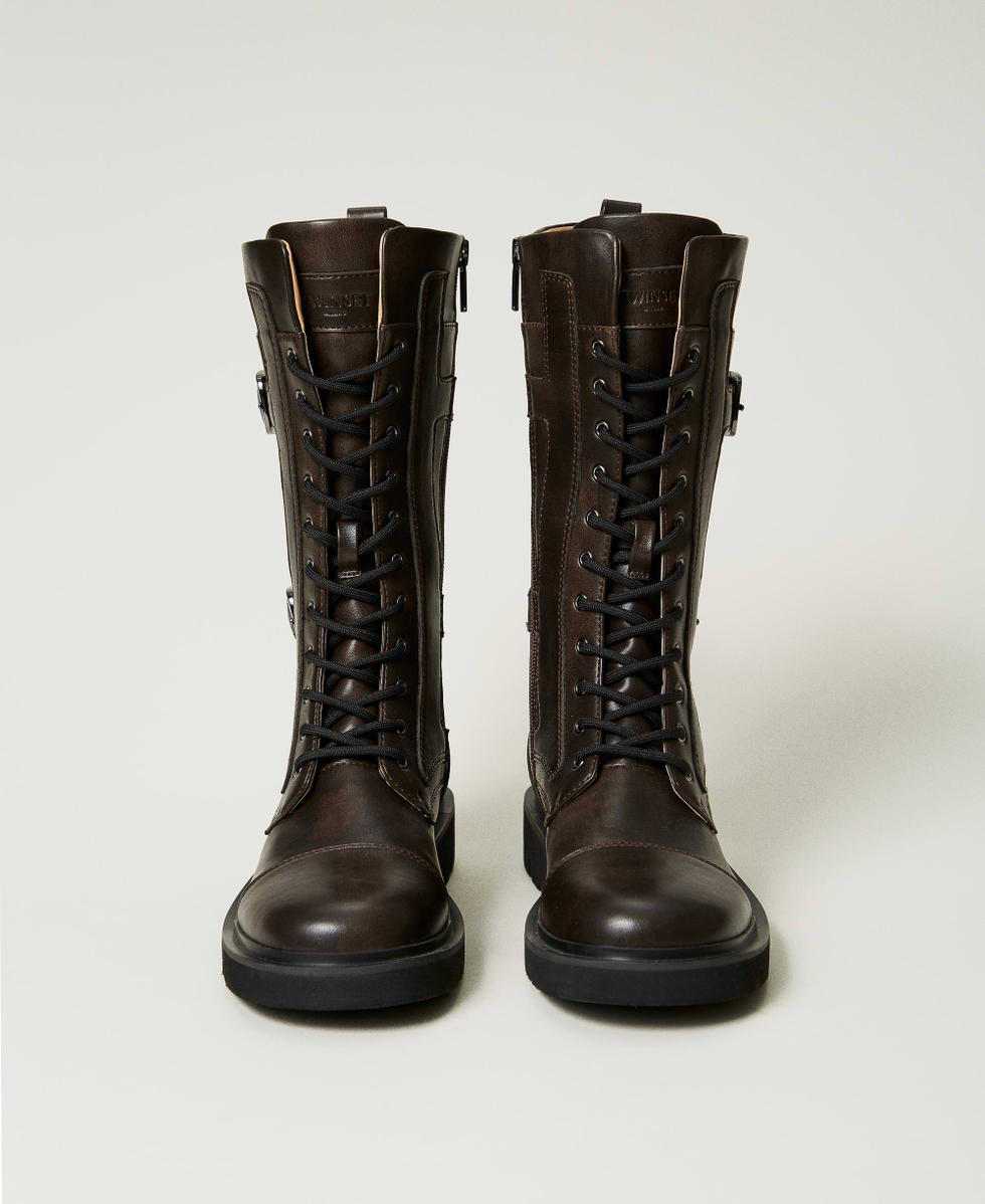 High combat boots with straps Woman Brown TWINSET Milano