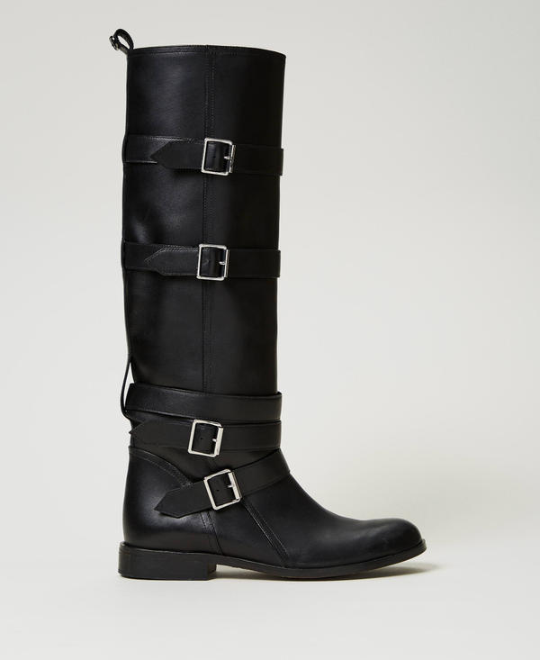 Leather boots with straps