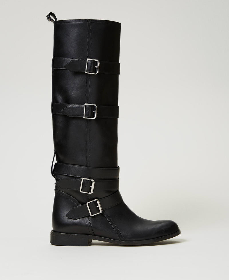 Leather boots with straps