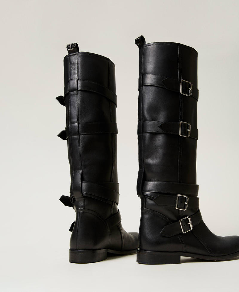 Leather boots with straps
