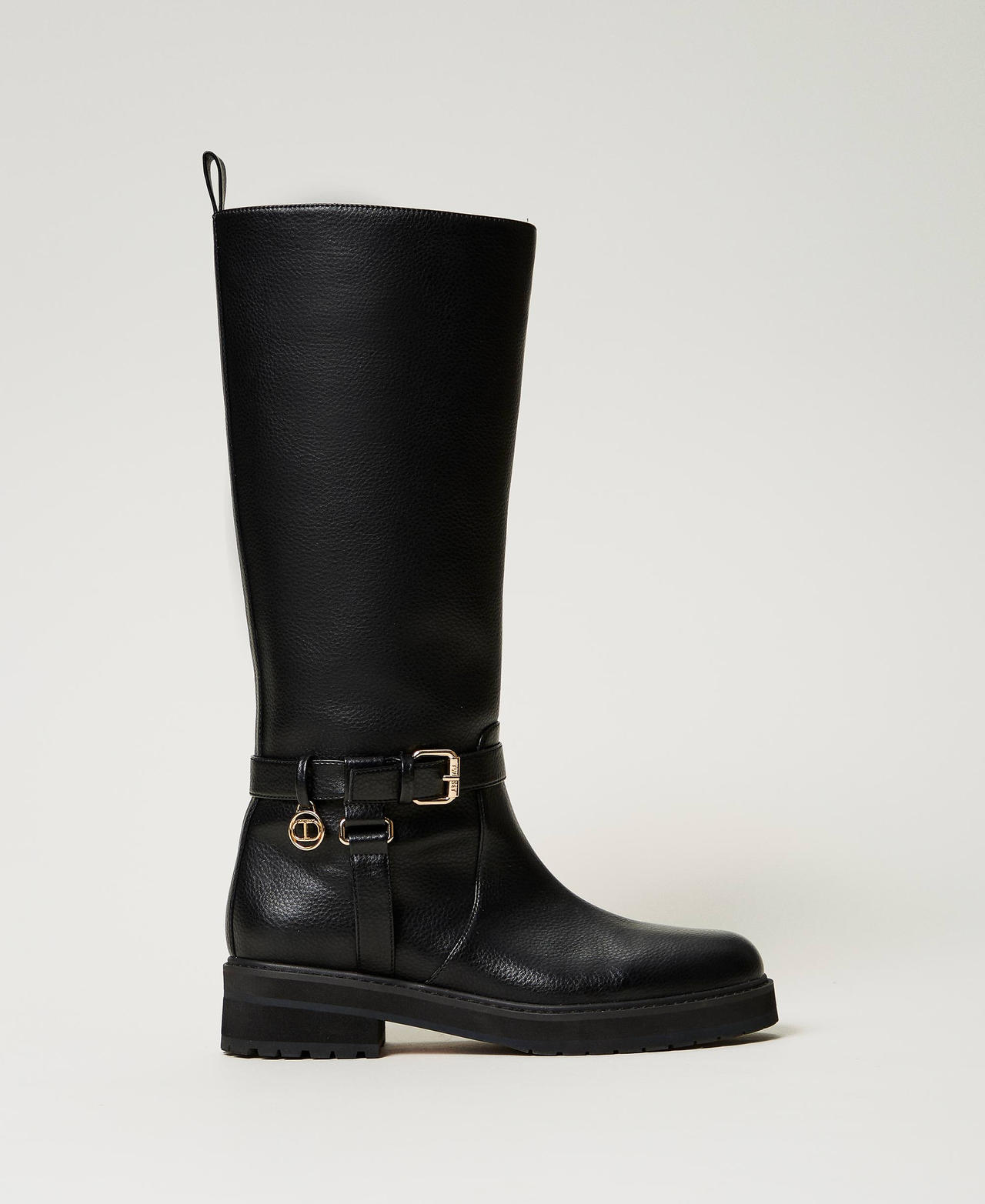 Flat black biker boots top