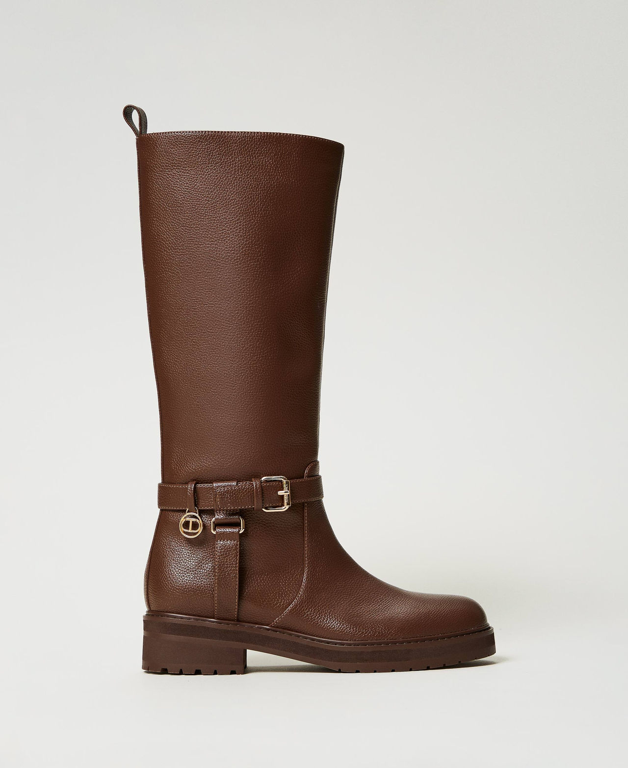 Stivali biker in pelle con Oval T Donna Marrone TWINSET Milano