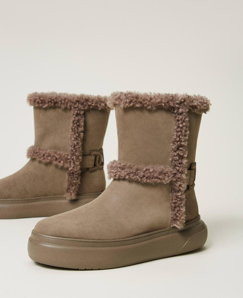 Ankle boots with faux fur details Taupe Beige Woman 242TGT190_00524_02