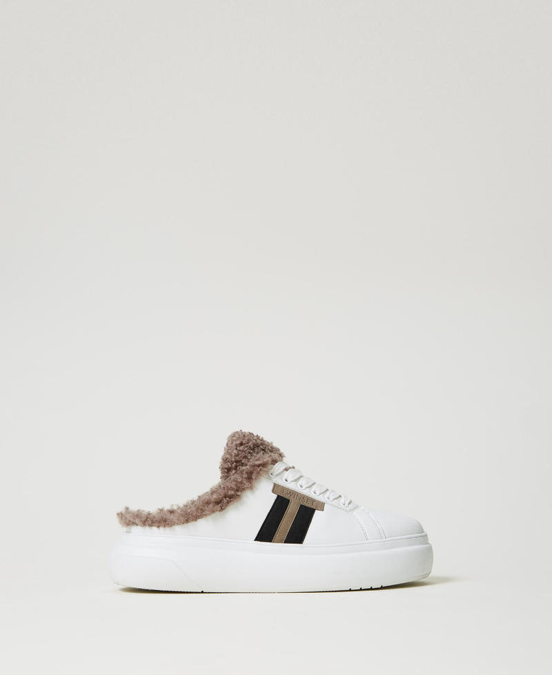 Slide-on trainers with faux fur White Woman 242TGT192_00001_01