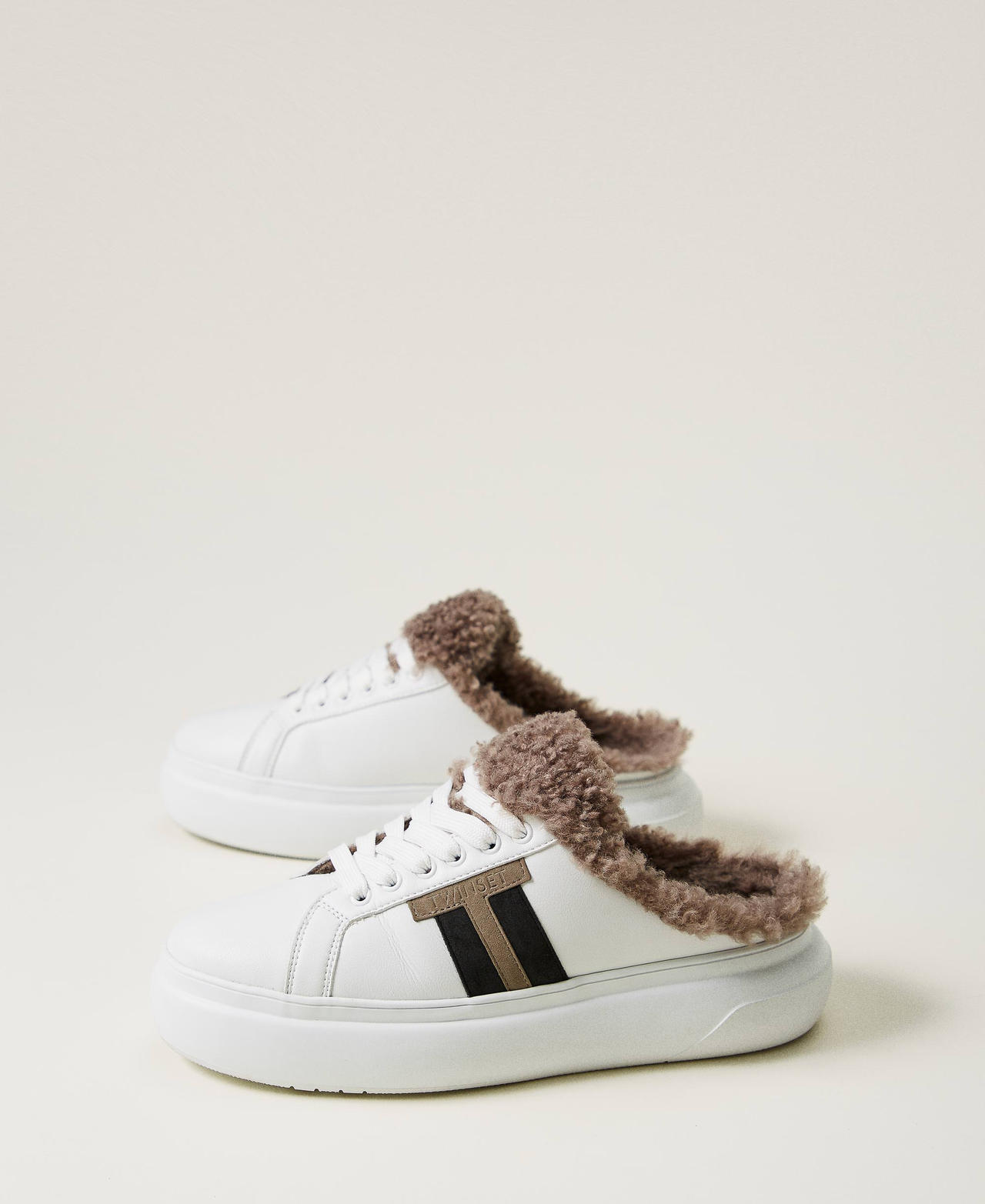 Slide-on trainers with faux fur White Woman 242TGT192_00001_02