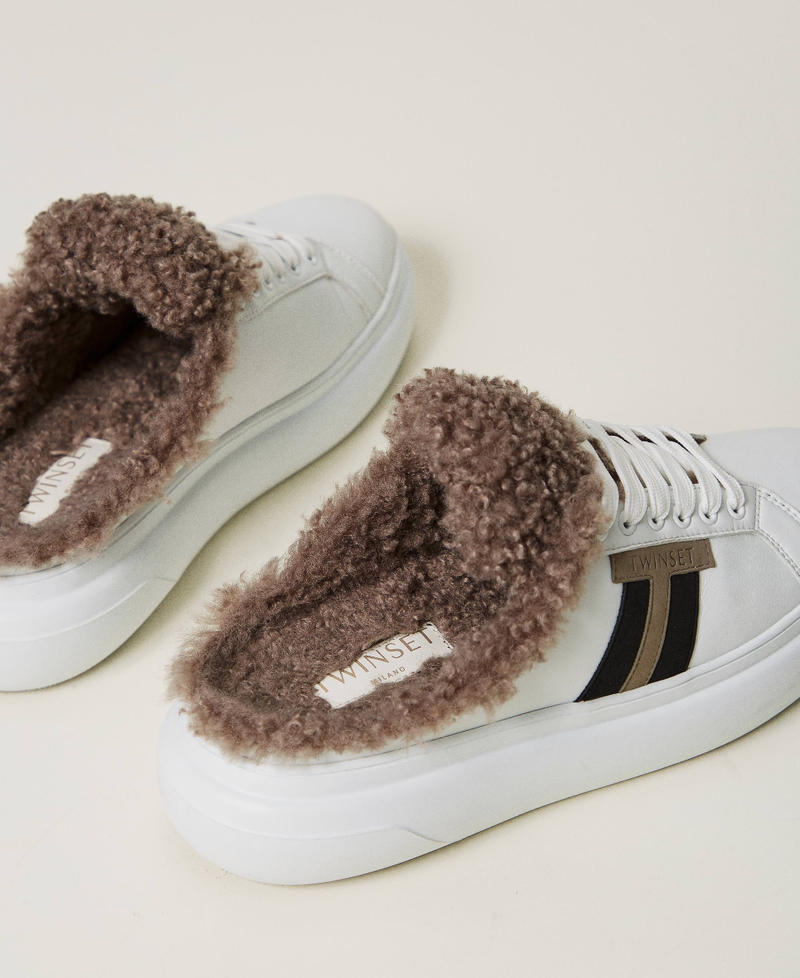 Slide-on trainers with faux fur White Woman 242TGT192_00001_03