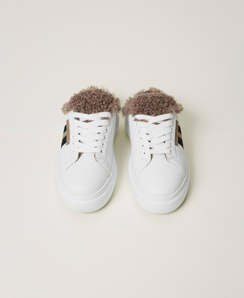 Slide-on trainers with faux fur White Woman 242TGT192_00001_04