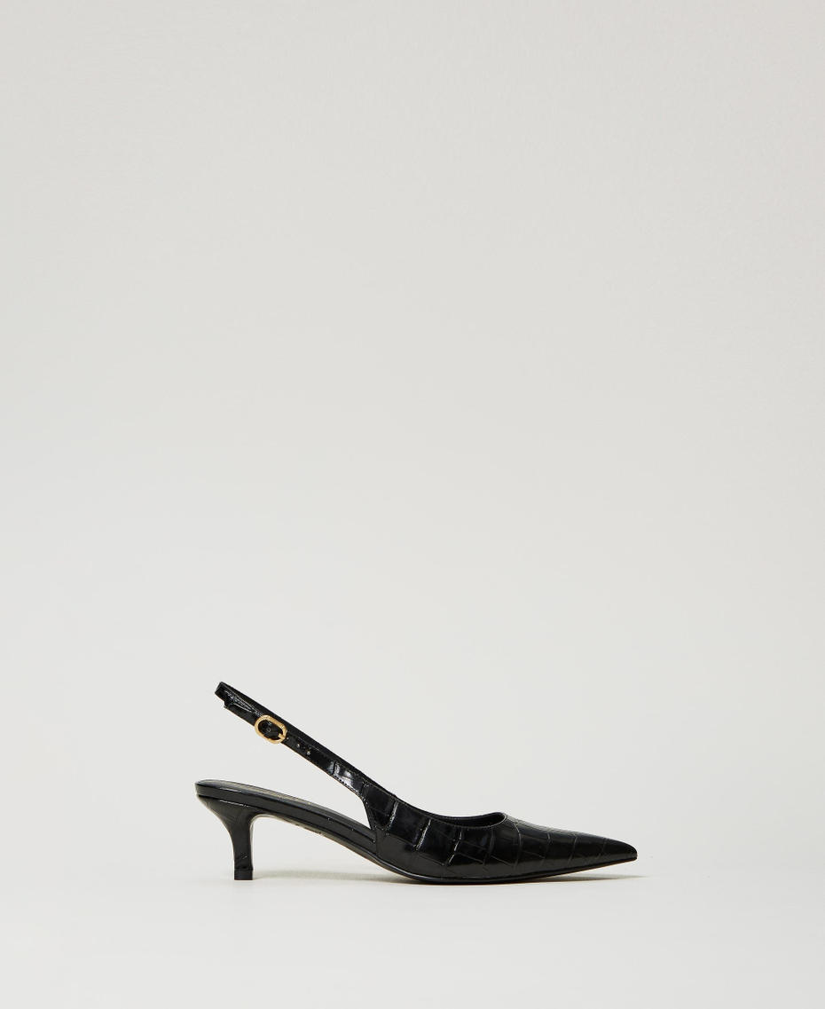 Croc print sling back court shoes