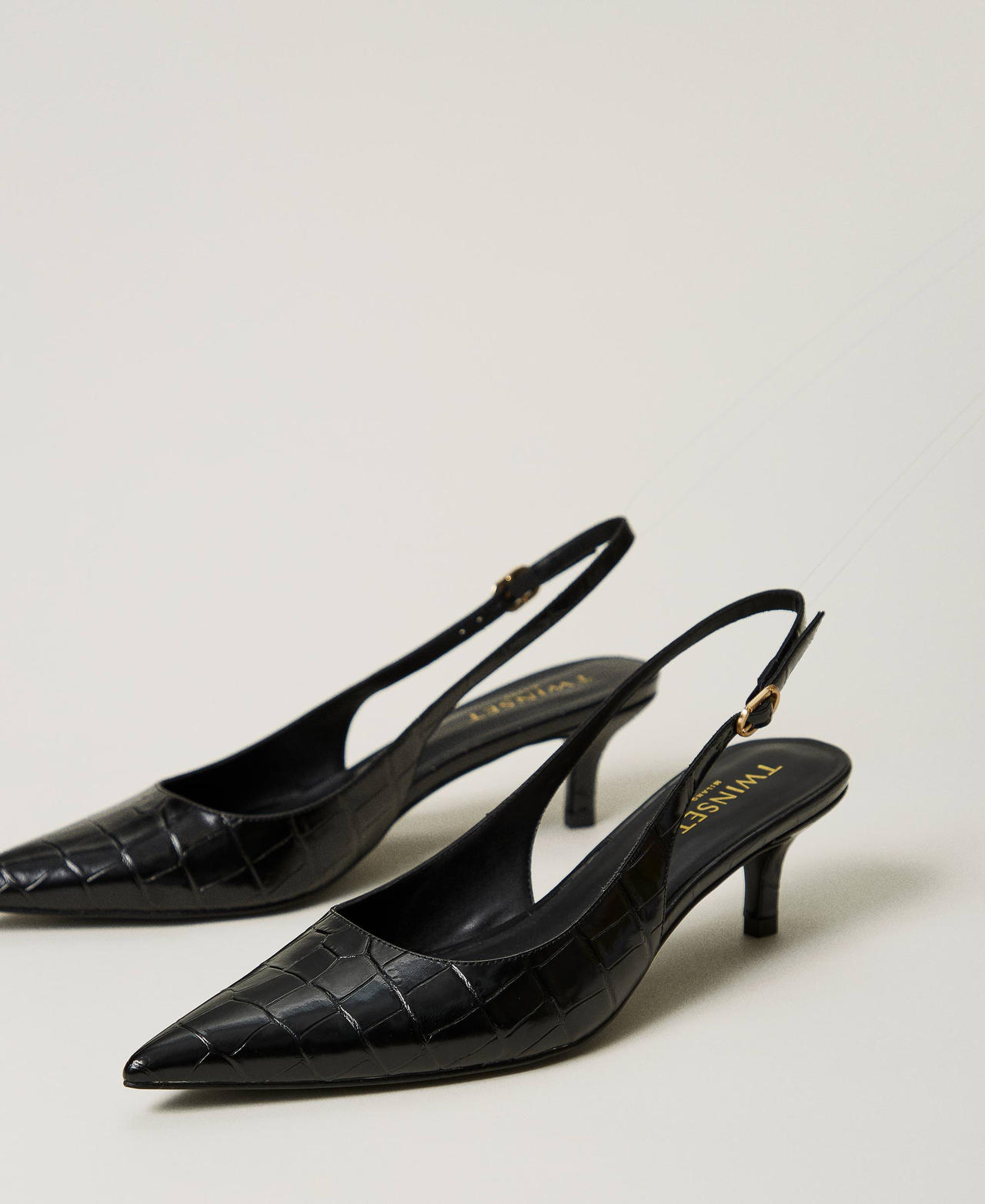Croc print sling back court shoes Woman Black TWINSET Milano