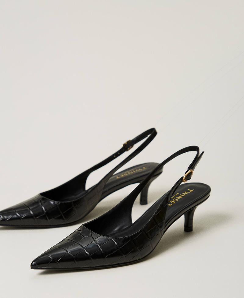 Croc print sling back court shoes Woman Black TWINSET Milano