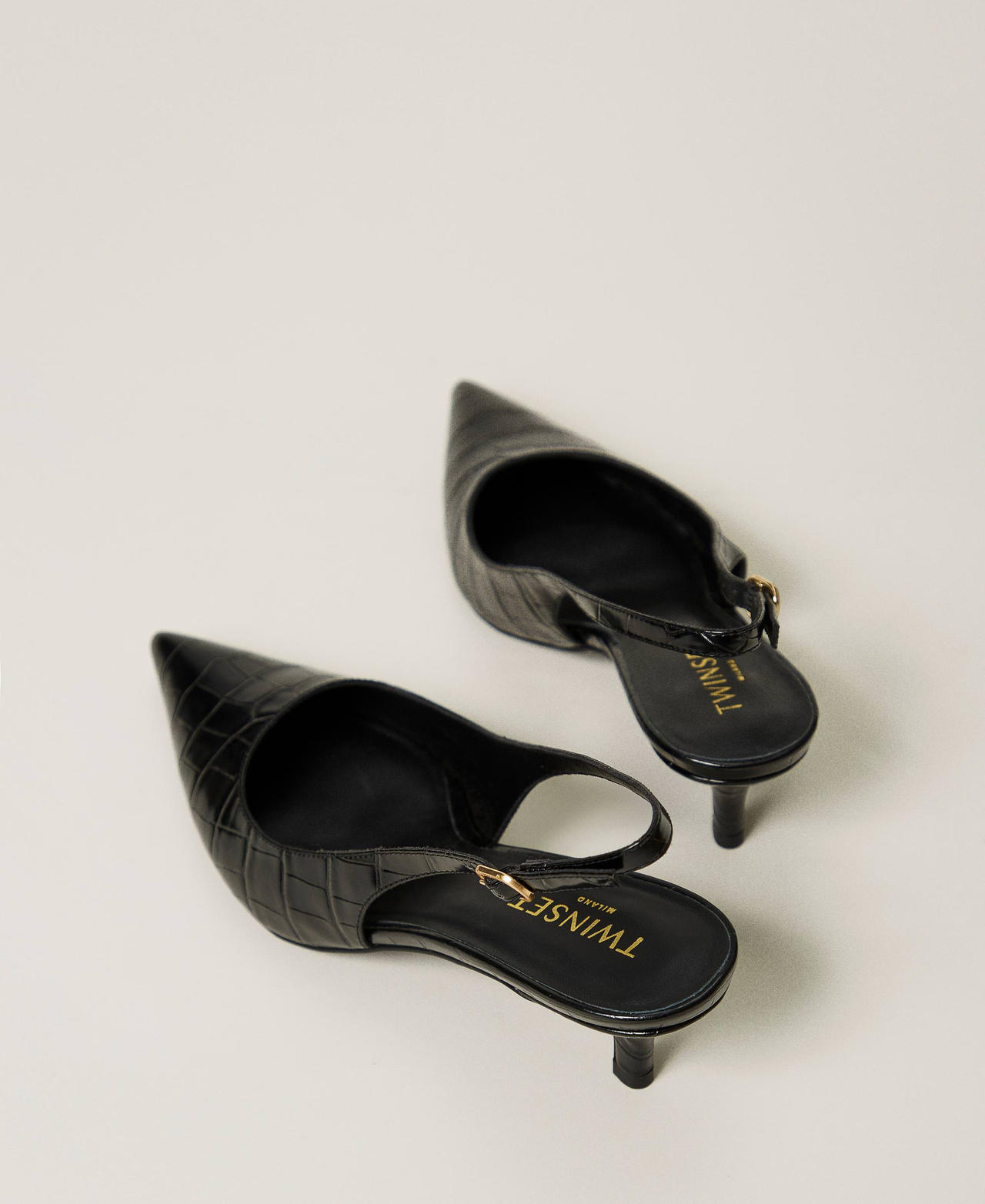 Croc print sling back court shoes