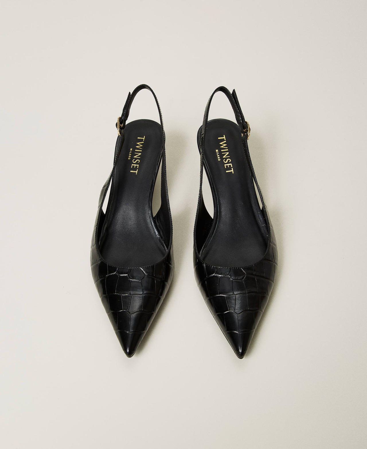 Croc print sling back court shoes Woman Black TWINSET Milano