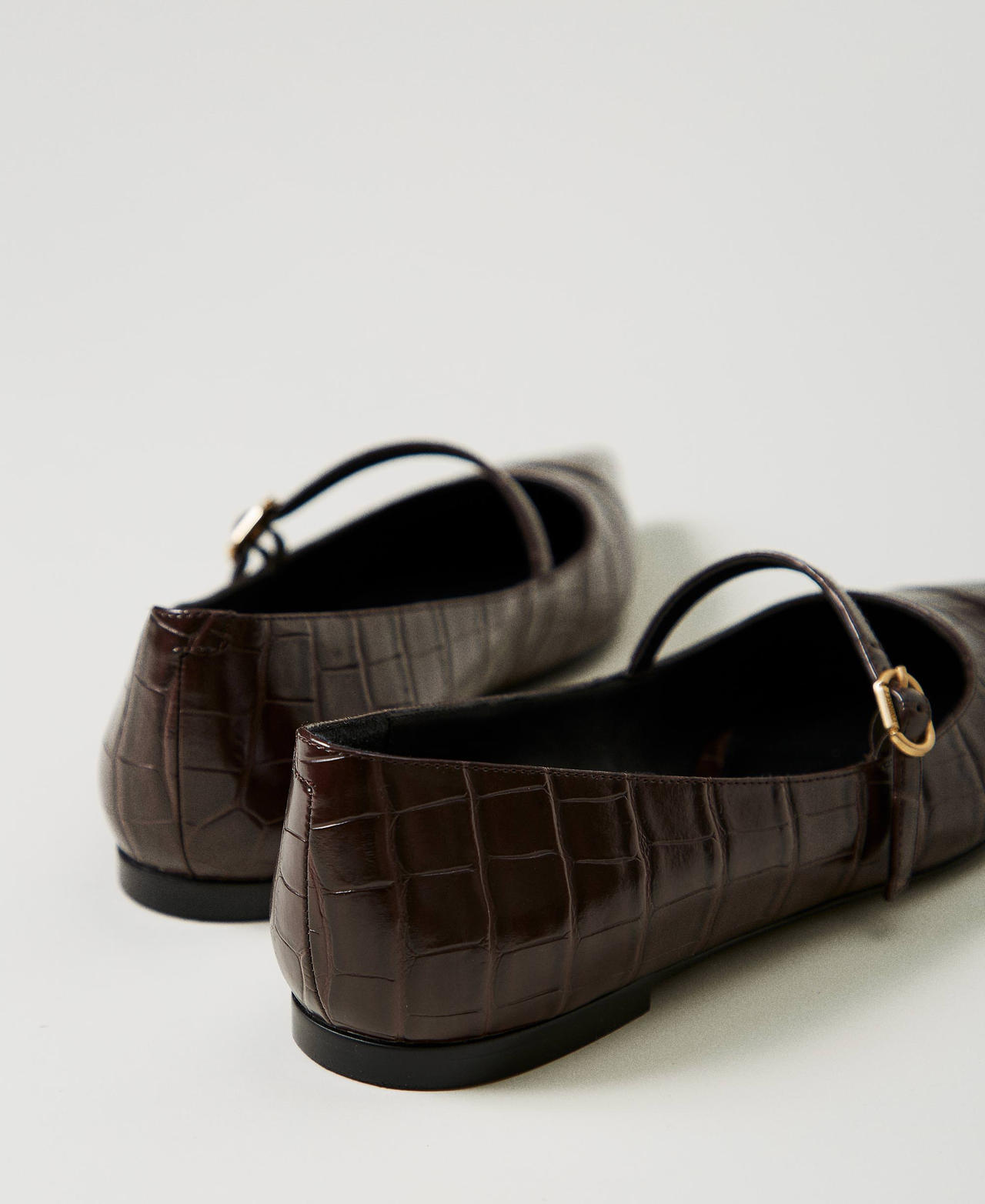 Brown croc flats best sale