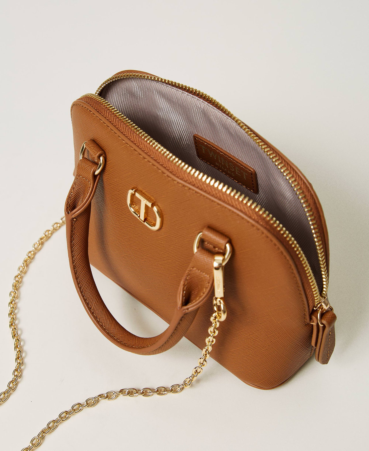Mini shoulder bag with Oval T Woman, Brown | TWINSET Milano
