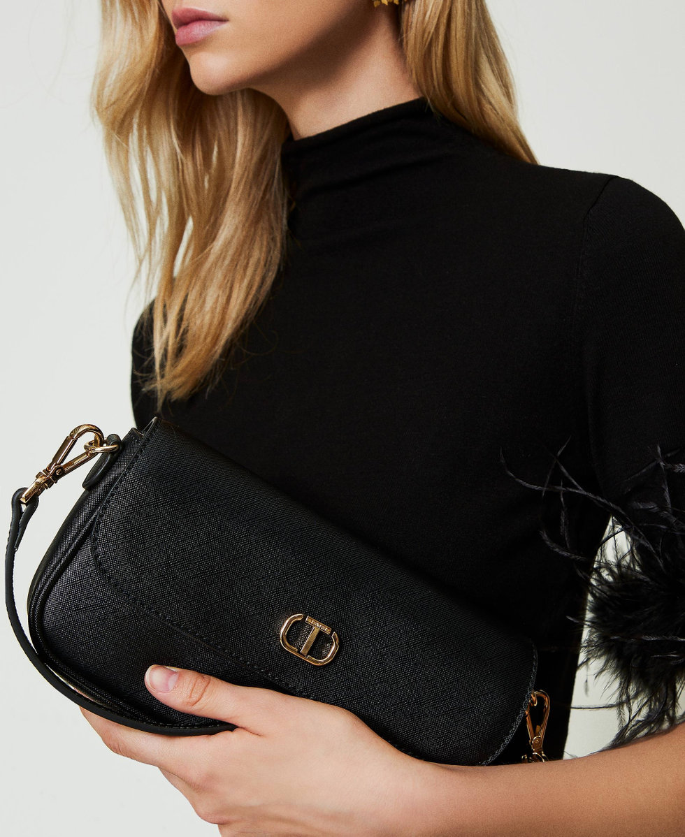 Mini shoulder bag with Oval T Woman, Black | TWINSET Milano