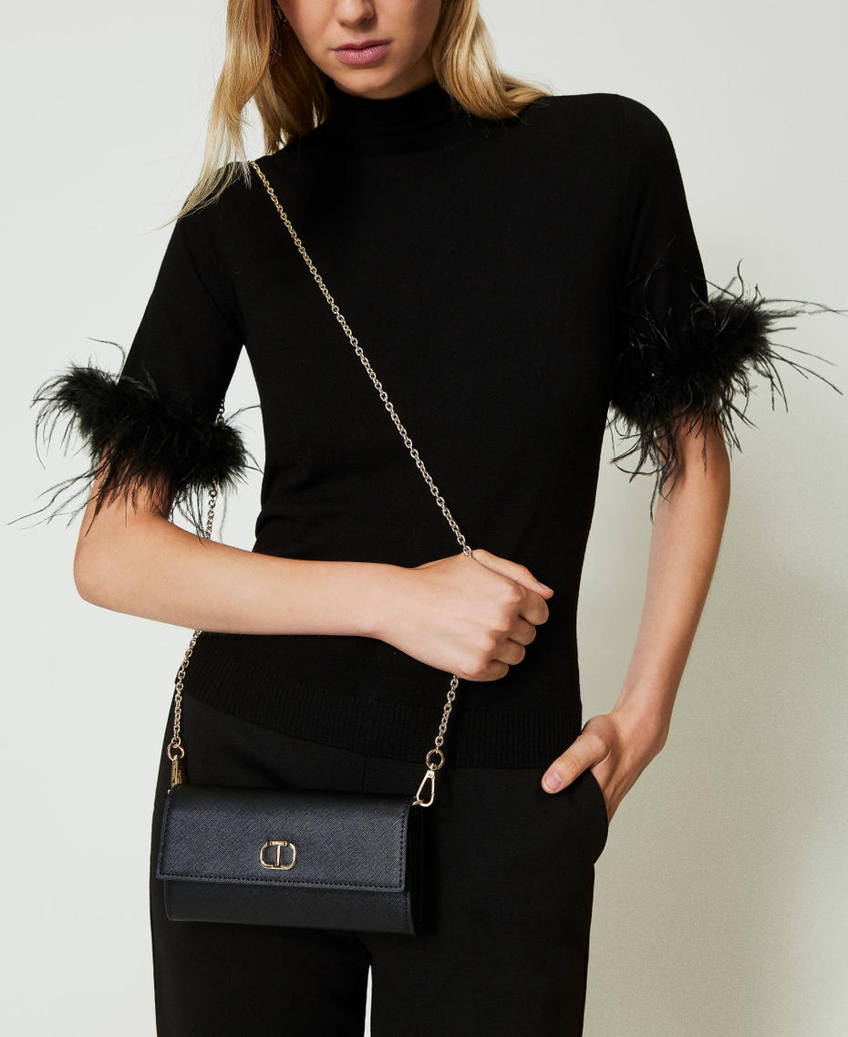 Wallet with shoulder strap and Oval T Black Woman 242TH7024_00006_S0
