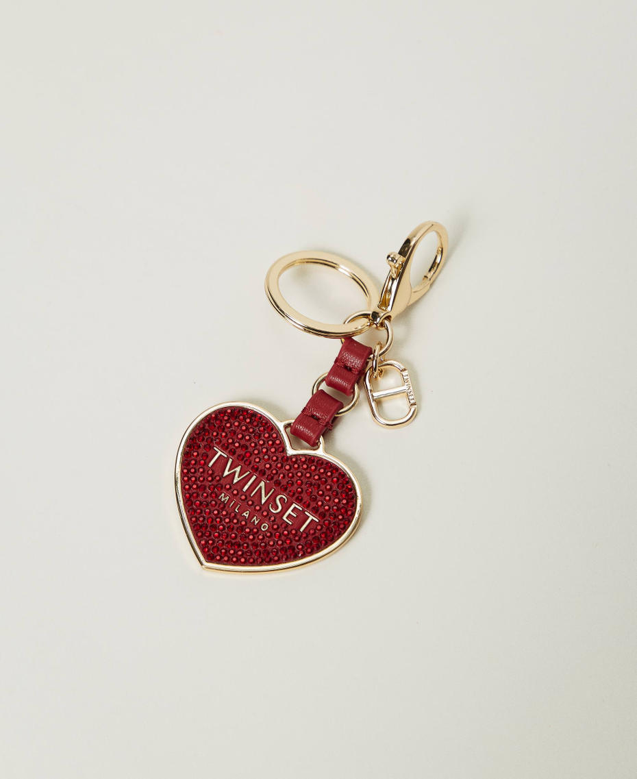 Heart keyring with logo and rhinestones Venetian Red Woman 242TL8024_00740_01