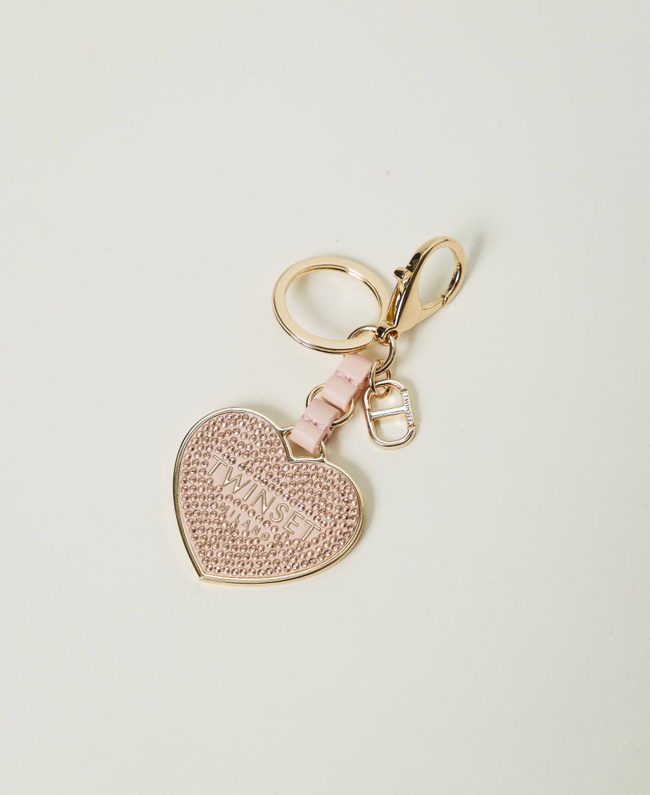 Heart keyring with logo and rhinestones Peachy Keen Pink Woman 242TL8024_11947_01