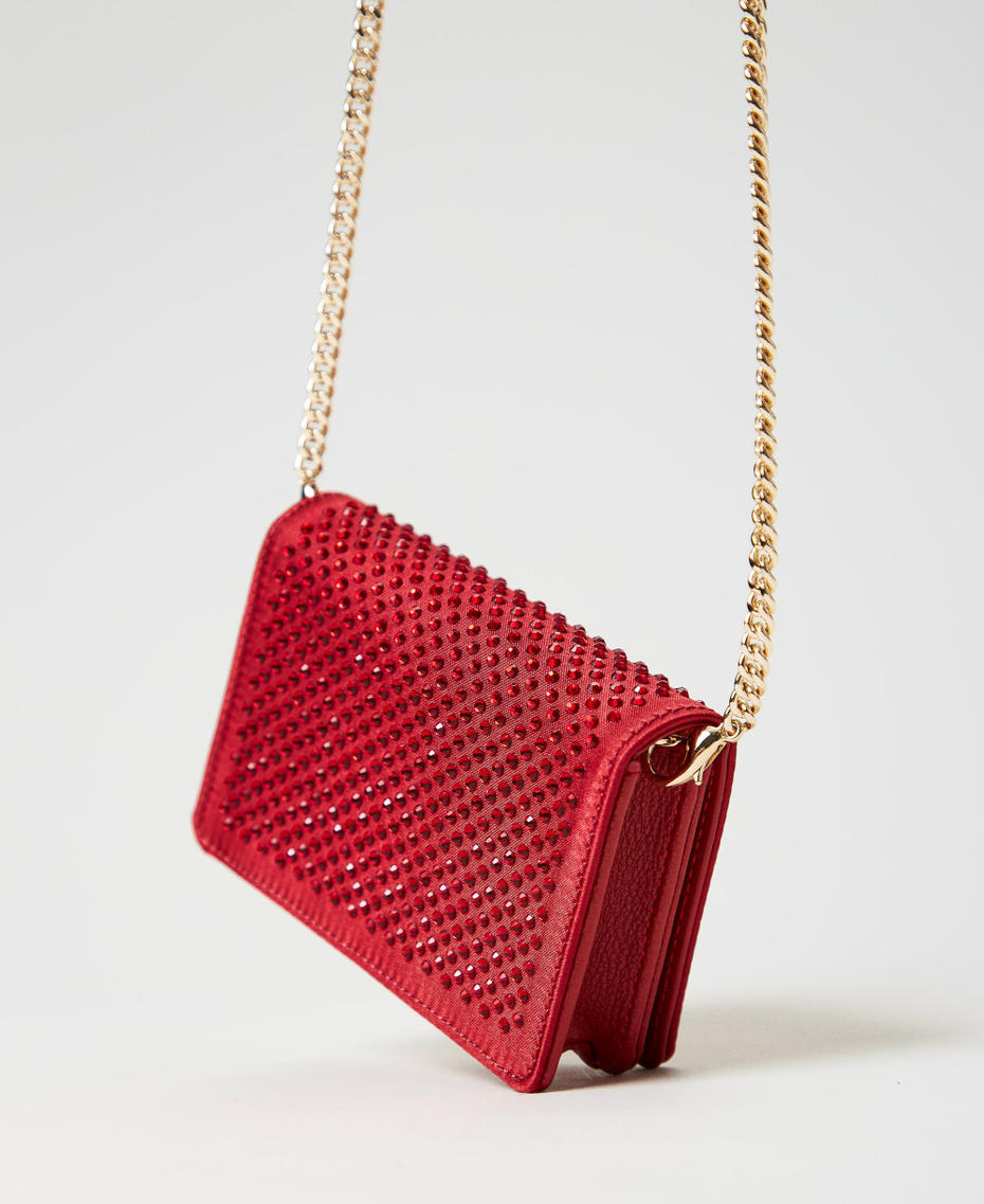 Mini borsa a tracolla in raso con strass Rosso Veneziano Donna 242TL8033_00740_03