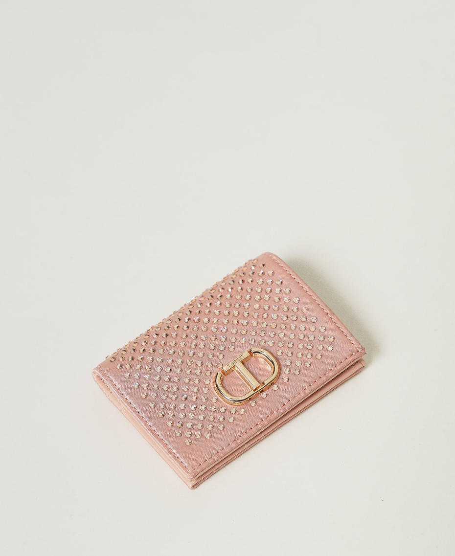 Satin wallet with rhinestones and Oval T Peachy Keen Pink Woman 242TL8046_11947_01