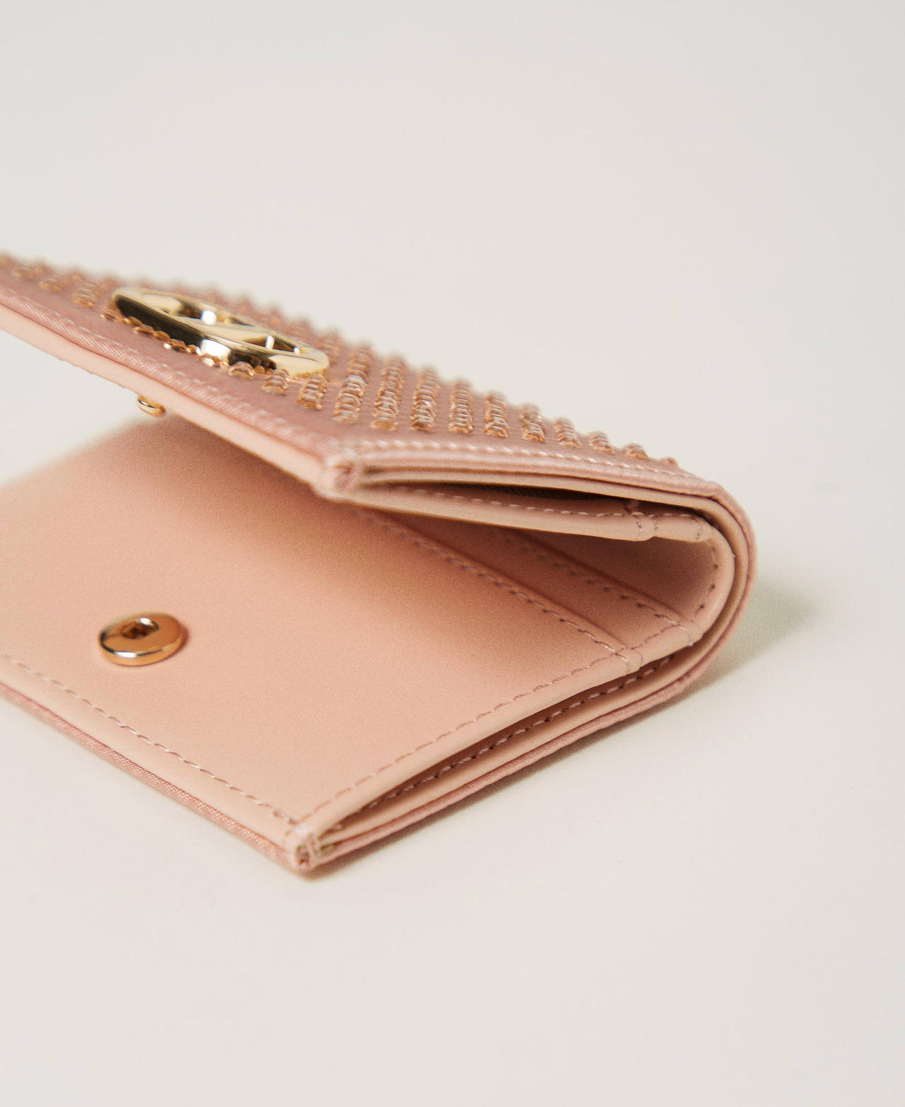 Satin wallet with rhinestones and Oval T Peachy Keen Pink Woman 242TL8046-02