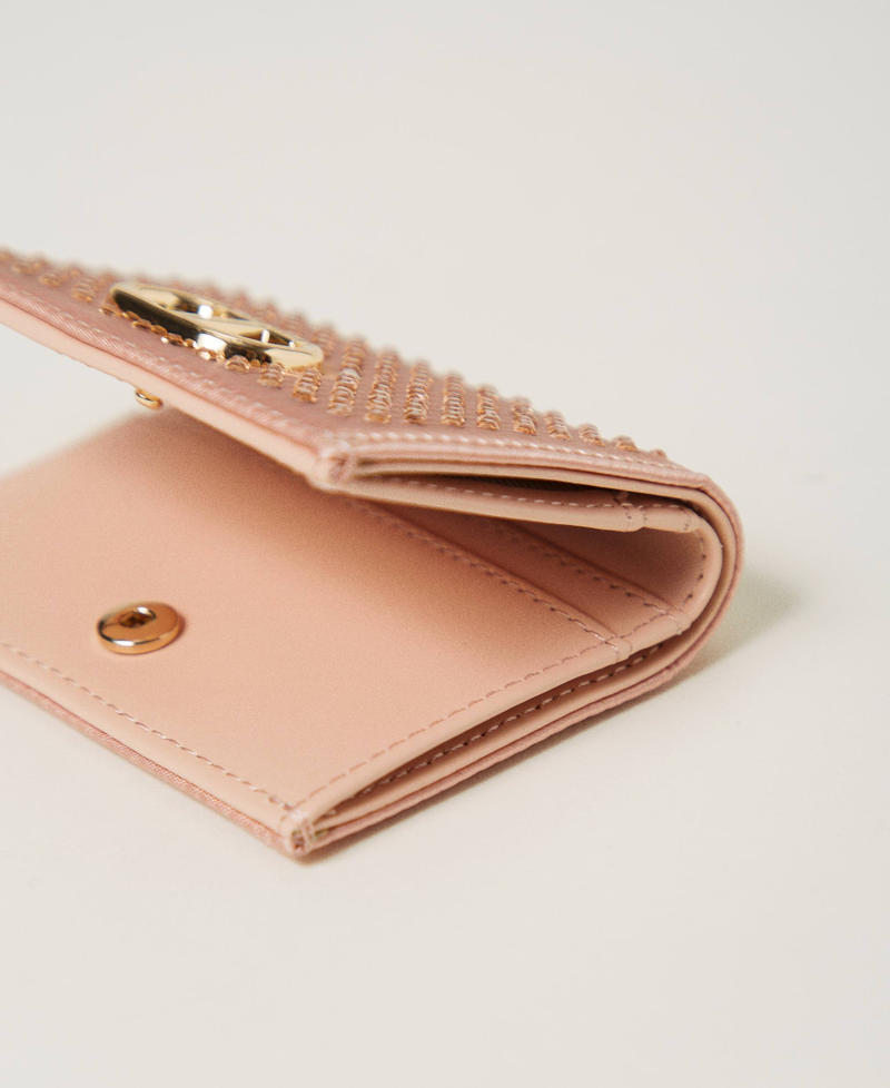 Satin wallet with rhinestones and Oval T Peachy Keen Pink Woman 242TL8046_11947_02