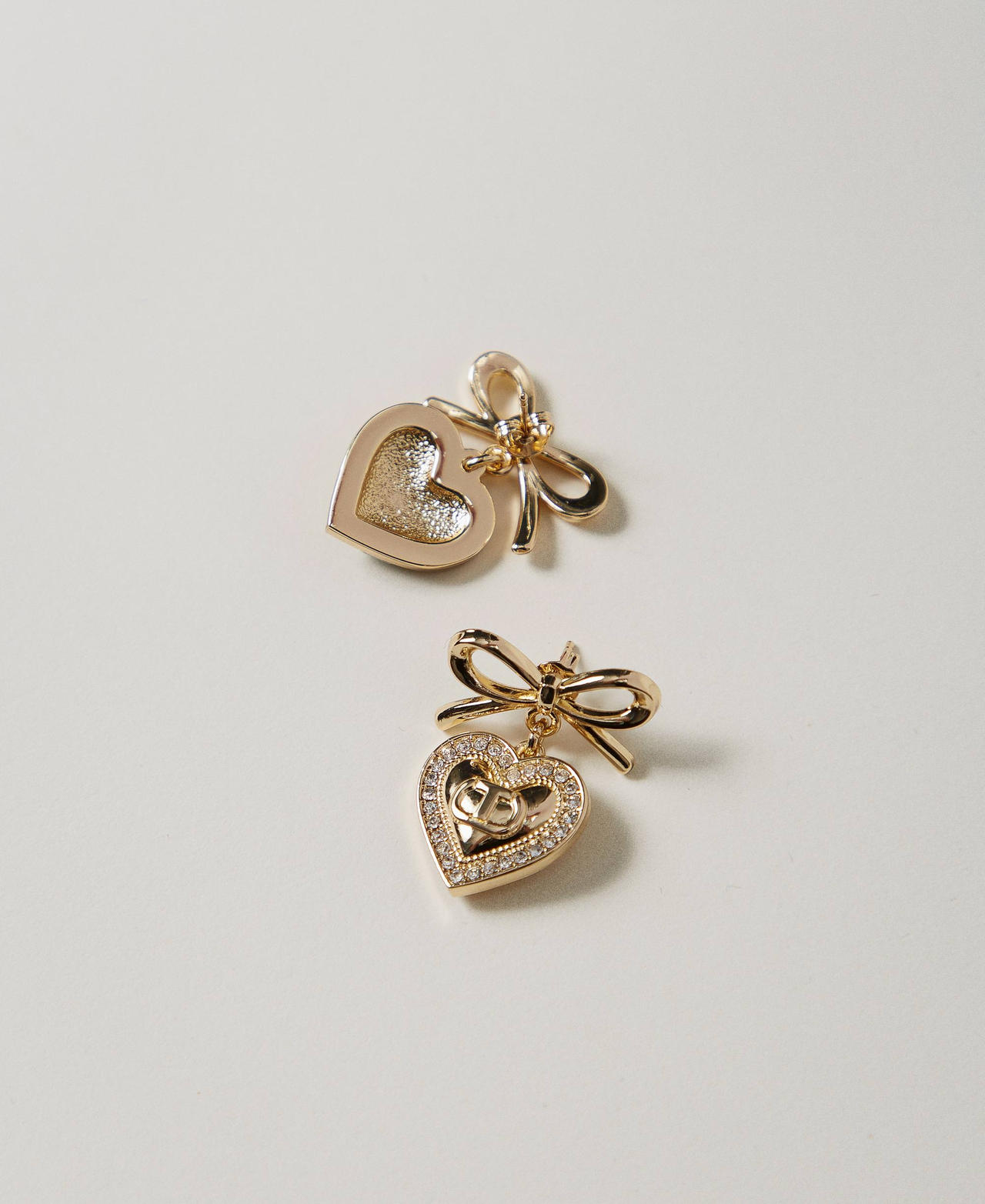 Heart earrings with rhinestones and Oval T New Gold Woman 242TO5021_10630_02