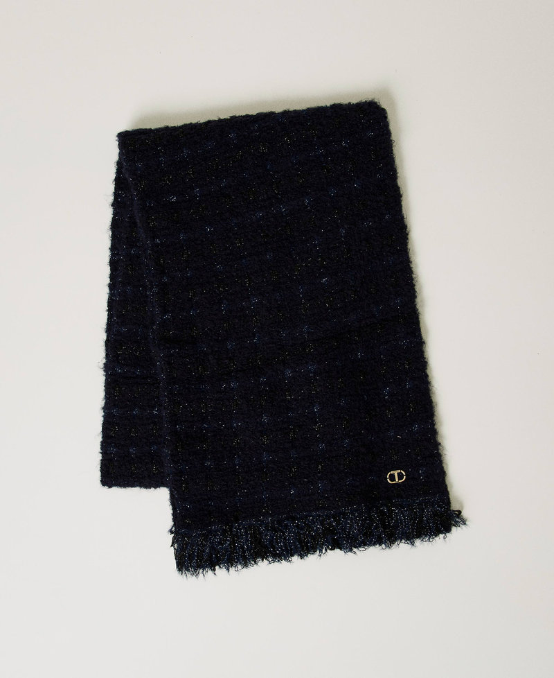 Knit scarf with lurex and fringes Classic Blue / Black Lurex Checked Jacquard Woman 242TO507B_12074_01