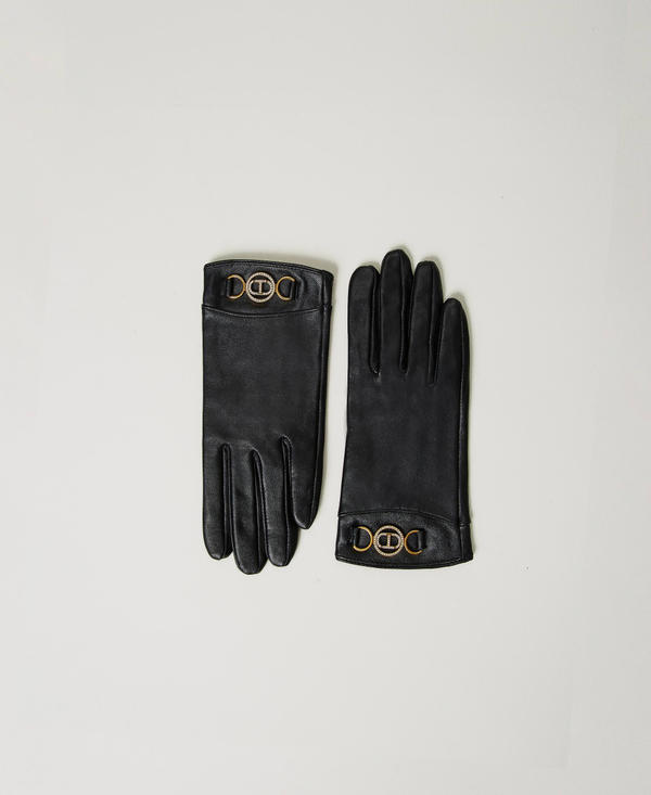 Leather gloves with logo