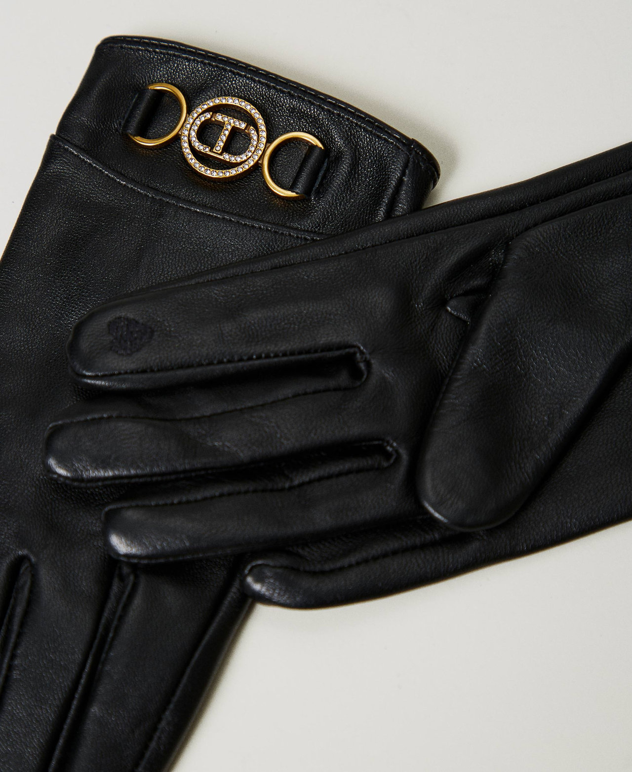 Leather gloves with logo Black Woman 242TO5170_00006_02