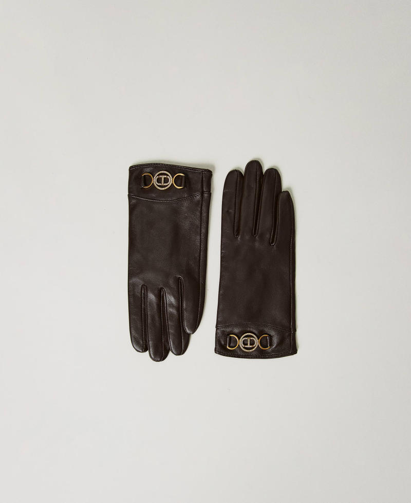 Leather gloves with logo Coffee Chocolate Woman 242TO5170_11946_01