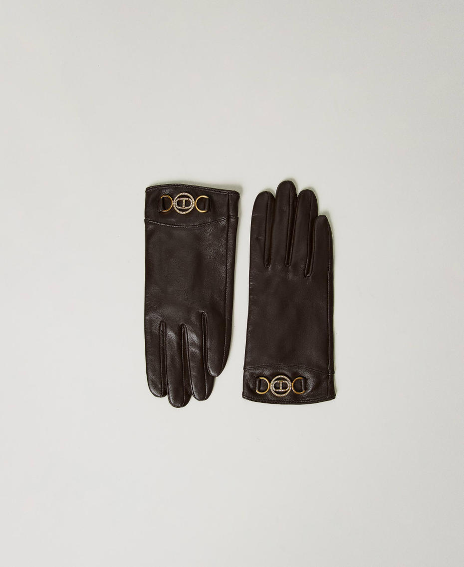 Leather gloves with logo Coffee Chocolate Woman 242TO5170_11946_01