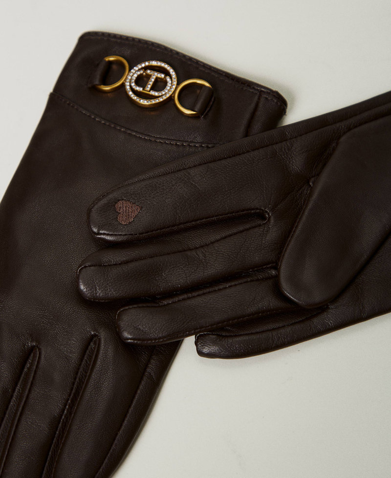 Leather gloves with logo Coffee Chocolate Woman 242TO5170_11946_02