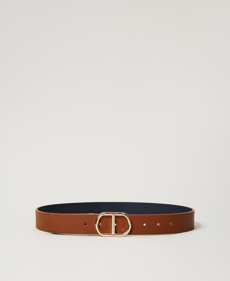 Reversible belt with snap Oval T buckle Two-tone Leather / Classic Blue Woman 242TO5230_12017_01