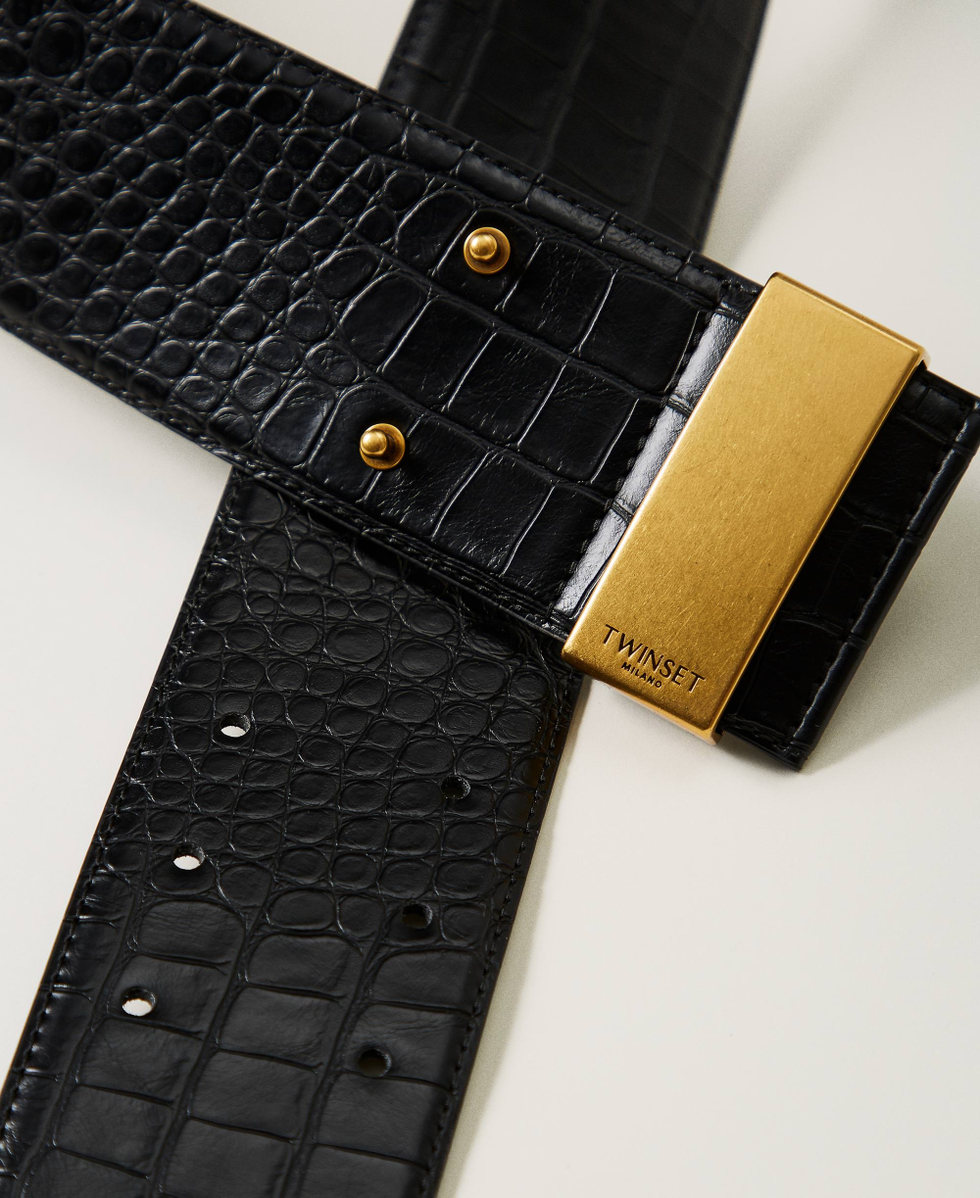 Ceinture taille haute avec imprim&eacute; croco Noir Femme 242TO5270_00006_02