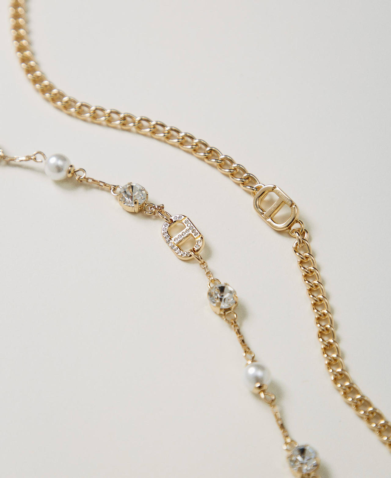 Multi-strand necklace with rhinestones and Oval T New Gold Woman 242TO5362_10630_02