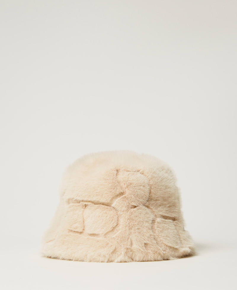 Faux fur bucket hat with logo White Cream Woman 242TO5390_11952_01