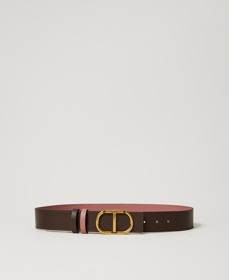 Reversible leather belt with Oval T Two-tone Coffee Chocolate / Chocolate Woman 242TO5470_12011_01